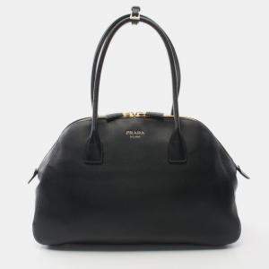 مملوكة مسبقًا Prada Soft Grain Black Leather Tote Bag