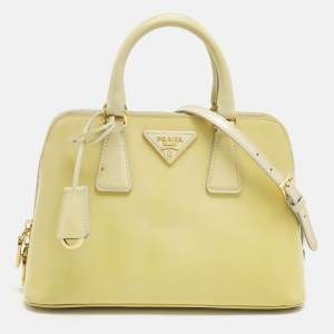 مملوكة مسبقًا Prada Light Yellow Saffiano Patent Lux Leather Small Promenade Satchel