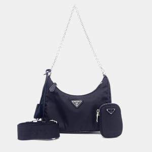 Pre Owned Prada Black Nylon Tessuto Chain Strap Hobo Bag