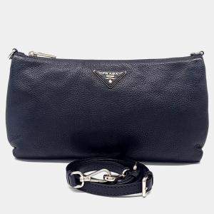 Pre Owned Prada Navy Blue Leather Vitello Crossbody Bag