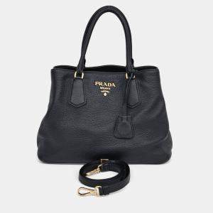 Pre Owned Prada Black Leather Dino Tote and Shoulder Bag