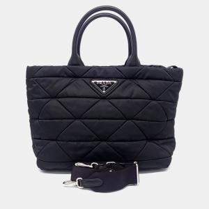 Pre Owned Prada Black Nylon Re-Nylon Tessuto Quilted Tote and Shoulder Bag