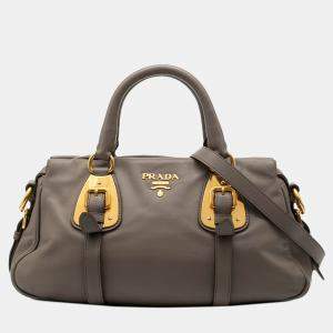 Pre Owned Prada Grey Soft Calfskin Shopping Satchel