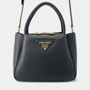 مملوكة مسبقًا Prada Vitello Dino 2Way Handbag Black Leather