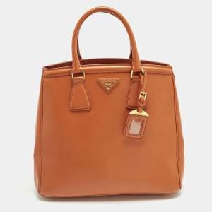 Pre Owned Prada Parabole Orange Saffiano Lux Leather Tote