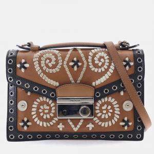 مملوكة مسبقًا حقيبة كروس برادا باتينا مطرزة سافيانو سوداء/بنية