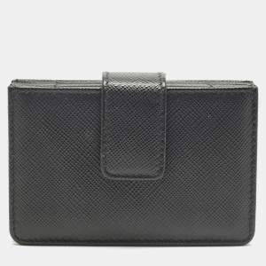 مملوكة مسبقًا Prada Accordian Black Saffiano Leather Card Case