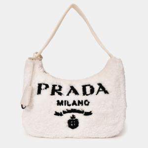 مملوكة مسبقًا Prada White Terry Cloth Re-Edition 2000 Shoulder Bag