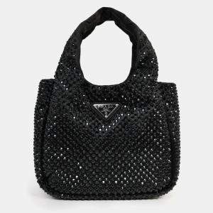 مملوكة مسبقًا Prada 2024 Holiday Black Satin Crystal Top Handle Mini Tote Bag