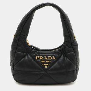 Pre Owned Prada Quilted Padded Nappa Leather Handbag In Black Nero