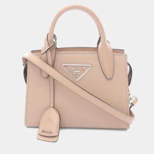 مملوكة مسبقًا Prada Saffiano Cuir Monochrome Beige Leather Shoulder Bag