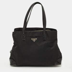 Pre Owned Prada Triple Compartment Black Nylon and Crocodile Tote
