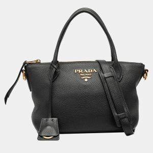مملوكة مسبقًا Prada Black Vitello Daino Zip Top Satchel