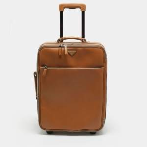 مملوكة مسبقًا Prada Brown Saffiano Travel Leather Rolling Trolley Luggage