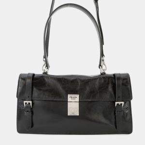 مملوكة مسبقًا Prada Medium Leather Handbag 1Bn026 Prada 2-Way Shoulder Bag In Black