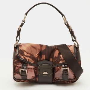 مملوكة مسبقًا Prada Brown Nylon and Patent Leather New York Street Templi Flap Crossbody Bag