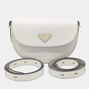 Pre Owned Prada White Leather Arche Flap Shoulder Bag