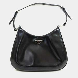 Pre Owned حقيبة هوبو برادا كليرو جلد سوداء برسوماتै