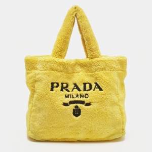مملوكة مسبقًا Prada Logo Yellow/Black Terry Cloth Tote