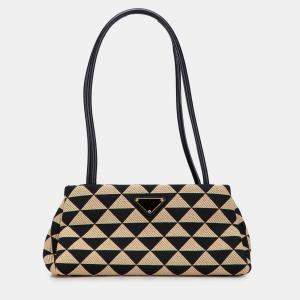 مملوكة مسبقًا Prada Brown Small Triangolo Symbole Jacquard Embroidered Shoulder Bag