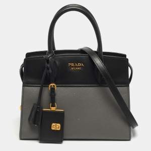 Pre Owned Prada Esplanade Black/Grey Saffiano Lux Leather Tote