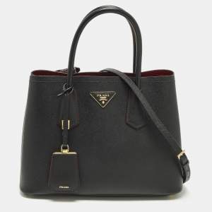Pre Owned Prada Double Handle Small Black Saffiano Cuir Leather Tote