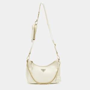 مملوكة مسبقًا Prada Re-Edition 2005 Off White Saffiano Lux Leather Shoulder Bag
