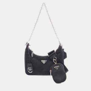 Pre Owned حقيبة كتف سلسلة جلد نايلون أسود برادا ري-إديشن 2005