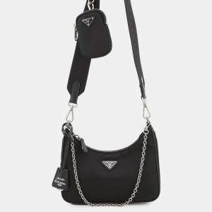 Pre Owned حقيبة كتف برادا 2005 رينيون نايلون سوداء جلدية