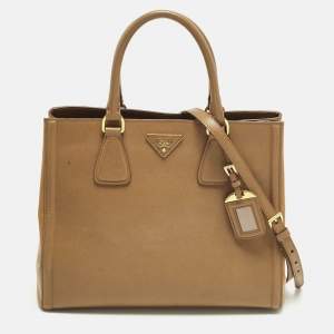 Pre Owned Prada Gardener's Tan Saffiano Lux Leather Tote