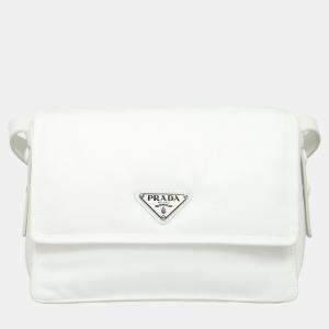 Pre Owned Prada Triangle Small White Nylon Padded Crossbody Bag