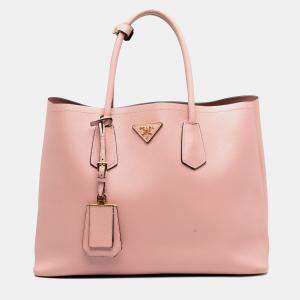 Pre Owned Prada Pink Large Saffiano Cuir Double Satchel