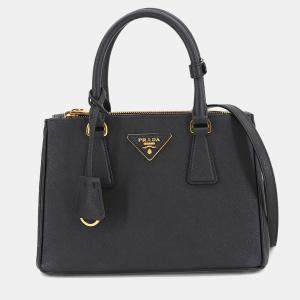 Pre Owned Prada Galleria Mini Black Saffiano Leather Shoulder Bag