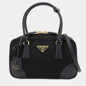Pre Owned Prada Re-Edition 1978 Black Nylon Saffiano Leather Shoulder Bag