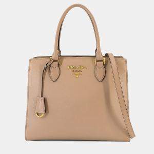 Pre Owned Prada Beige Saffiano Leather Handbag