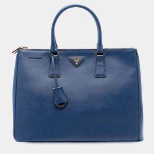 Pre Owned Prada Blue Large Saffiano Lux Galleria Double Zip Tote