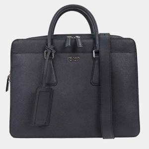 Pre Owned Prada Navy Leather 2Way Briefcase Handbag