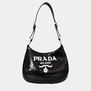 مملوكة مسبقًا Prada Black/White Sequin 'Cleo' Small Shoulder Bag