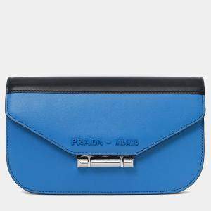 Pre Owned Prada Blue/Black Leather 'Sybille' Crossbody Bag