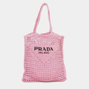 Pre Owned Prada Pink Raffia Shoulder Bag