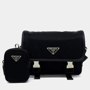 Pre Owned Prada Black Nylon Re-Nylon Tessuto Messenger Bag