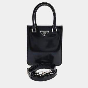 Pre Owned Prada Black Leather Small Brushed Tote Bag