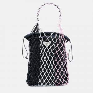 مملوكة مسبقًا Prada Black Tessuto and Tricolor Rete Drawstring Tote