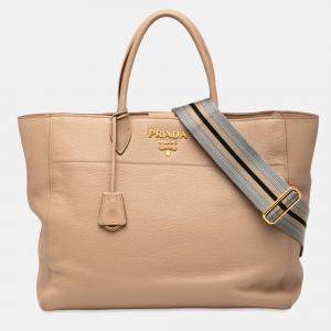 مملوكة مسبقًا Prada Brown Vitello Phenix Open Convertible Tote