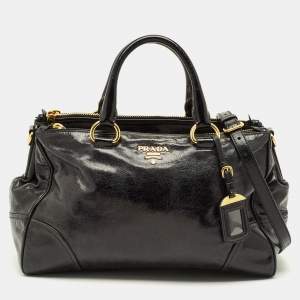 مملوكة مسبق ًا Prada Double Zip Black Vitello Shine Leather Satchel
