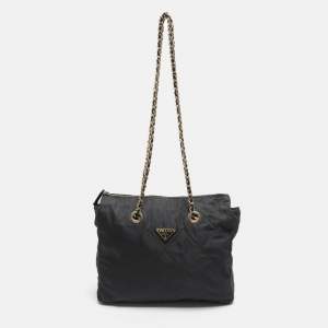 Pre Owned Prada Dark Grey Quilted Nylon Shoulder Bag