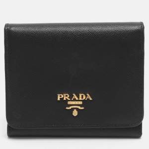 مملوكة مسبقًا Prada Black Saffiano Metal Leather Bifold Wallet