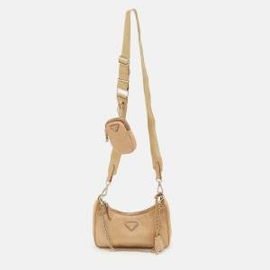 Pre Owned Prada Re-Edition 2005 Beige Nylon Shoulder Bag