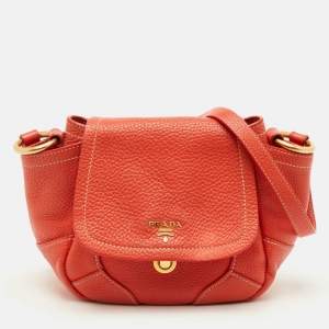 Pre Owned حقيبة كتف برادا جلد برتقالي فيتيلو داينو بقفل قابلة للطي