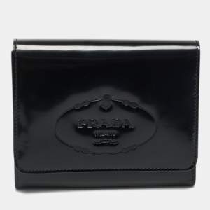 مملوكة مسبقًا Prada Black Spazzolato Leather Trifold Wallet